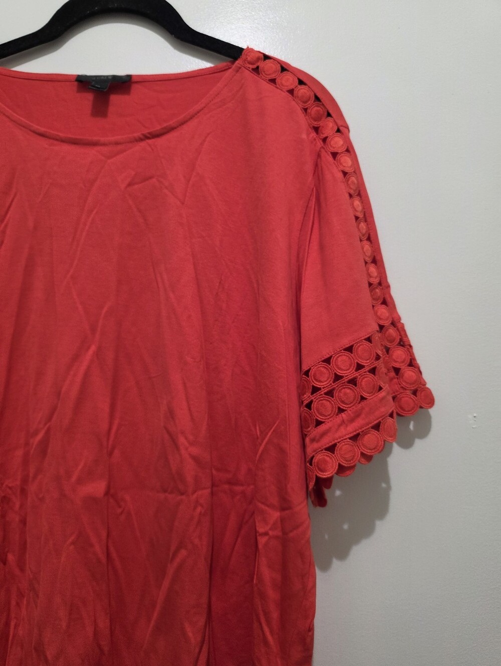J. Crew Bright Red Crochet Sleeve Short-Sleeve Top - Picture 3 of 7